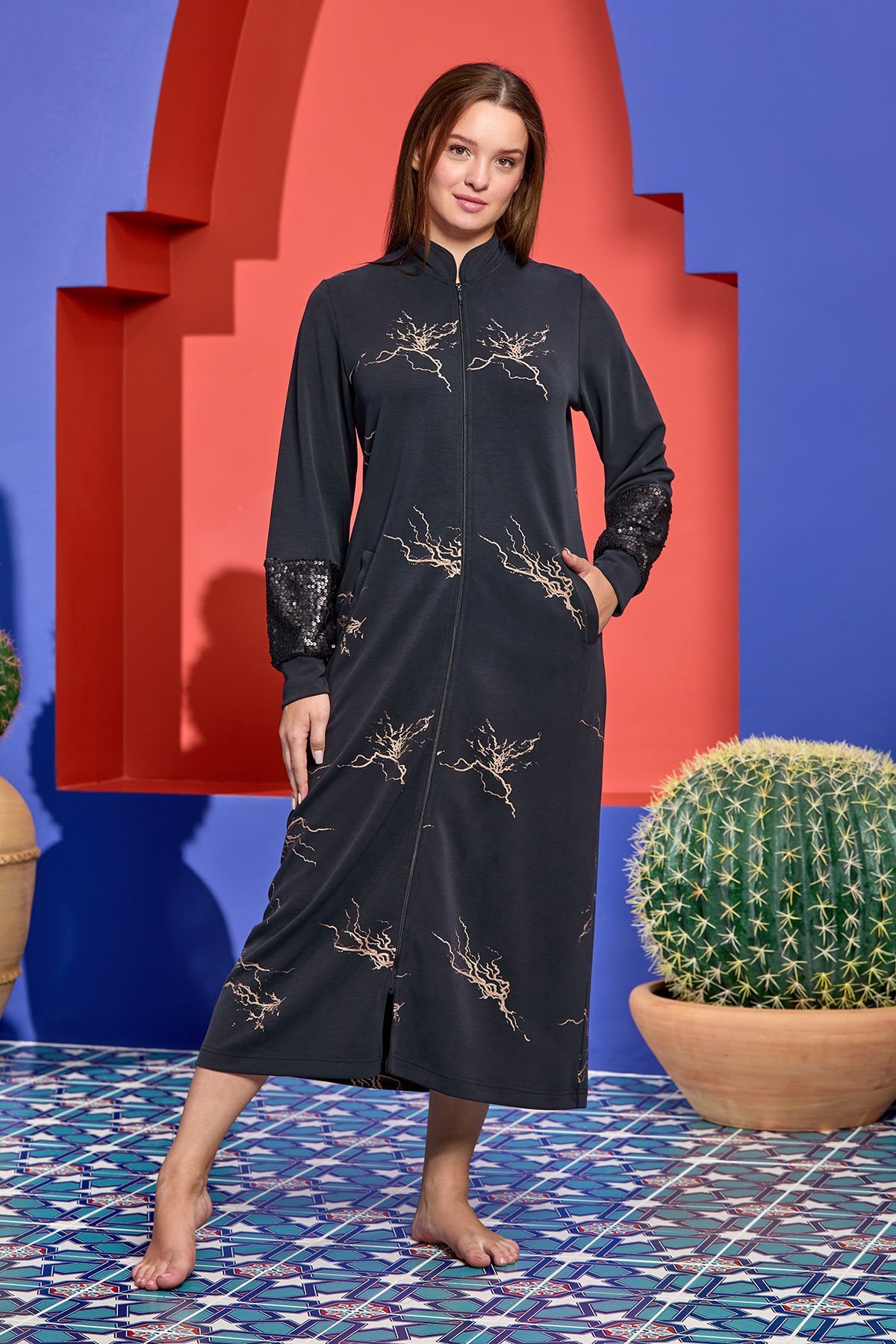 Fermuarlı Uzun Elbise CossybyAqua 25389