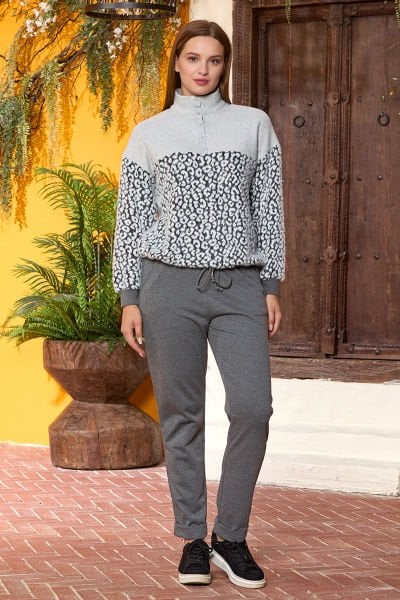 Leopar Desen Dik Yaka Homewear 2'li Takım CossybyAqua 25075