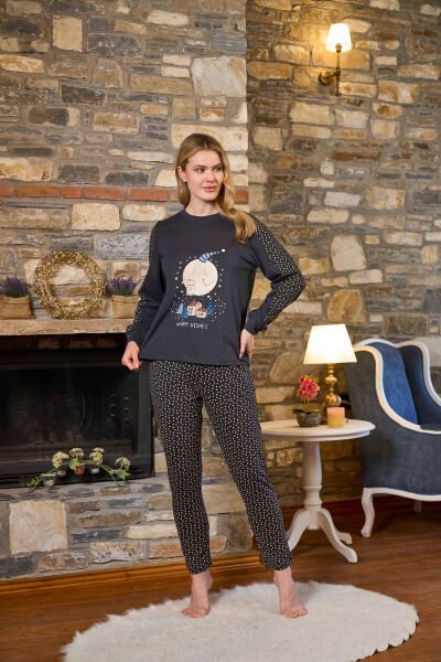 Uzun Kol Baskı Detay Pijama Takımı CossybyAqua 26246