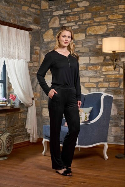 Uzun Kol Düğme Detay Pijama Takımı CossybyAqua 26275