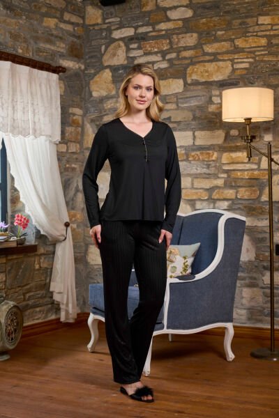 Uzun Kol Düğme Detay Pijama Takımı CossybyAqua 26275