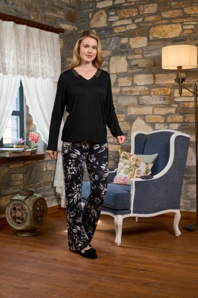 Dantel Detay Desenli Pijama Takımı CossybyAqua 26288