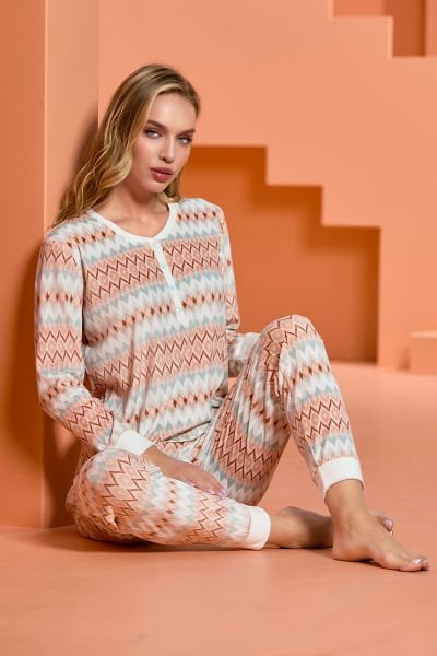 Desenli Uzun Kol Pijama Takımı CossybyAqua 25014