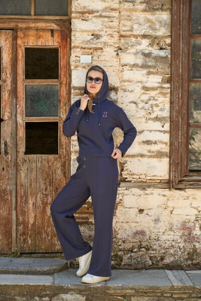 Kapüşonlu Kadın Eşofman Takımı CossybyAqua 26037 İndigo