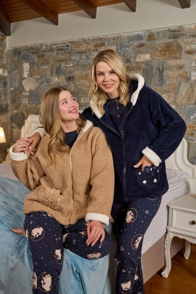 Kapüşonlu Peluş Tek Ceket CossybyAqua 26220