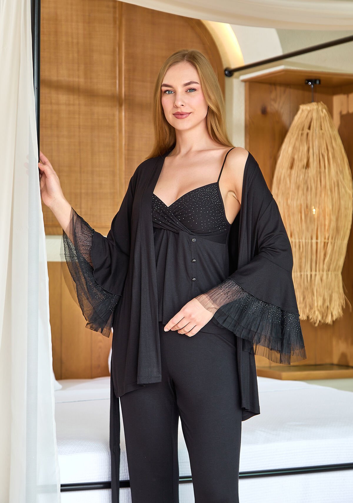 Sabahlıklı Taş Baskılı Pijama Takımı CossybyAqua 25588