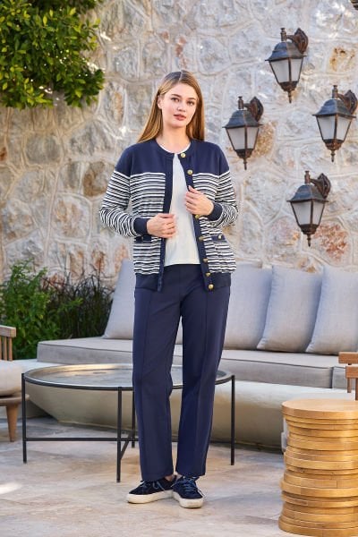 Çizgi Desen Ceketli Spor 3'lü Takım CossybyAqua 25816