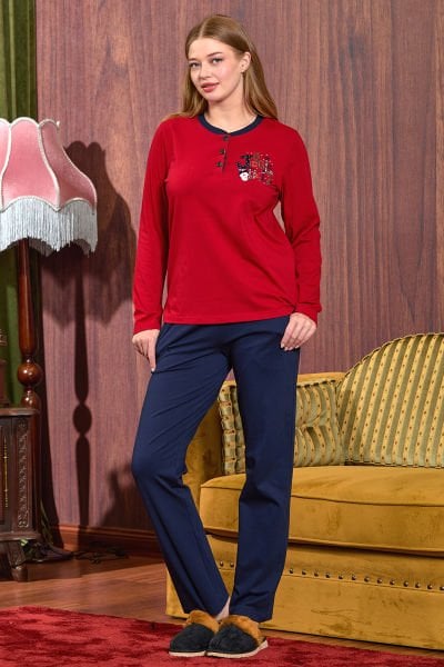 Nakış Detay Uzun Kol Pijama Takımı CossybyAqua 25044