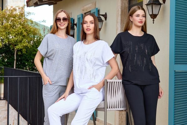 Taş Baskılı Kısa Kol 2'li Takım CossybyAqua 25716