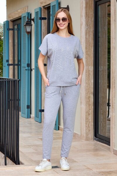 Taş Baskılı Kısa Kol 2'li Takım CossybyAqua 25716