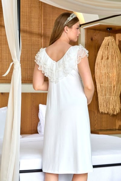 İncili Yaka Detay Lohusa Gecelik CossybyAqua 25623