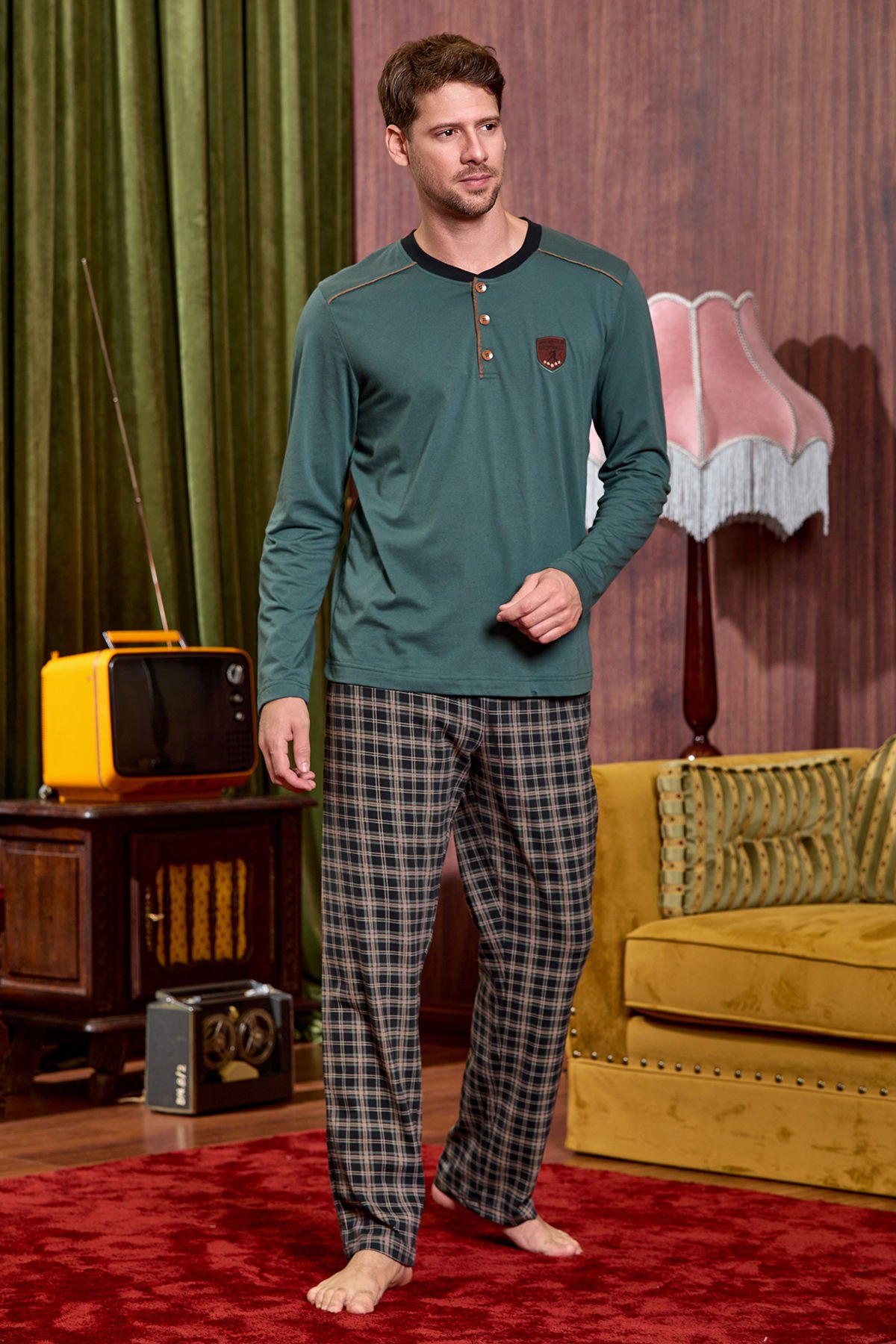 Ekose Desen Düğme Detay Pijama Takımı Cossy By Aqua 25423 M