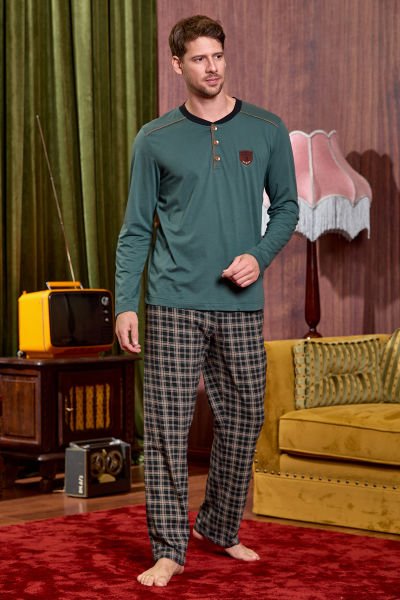 Ekose Desen Düğme Detay Pijama Takımı Cossy By Aqua 25423 M