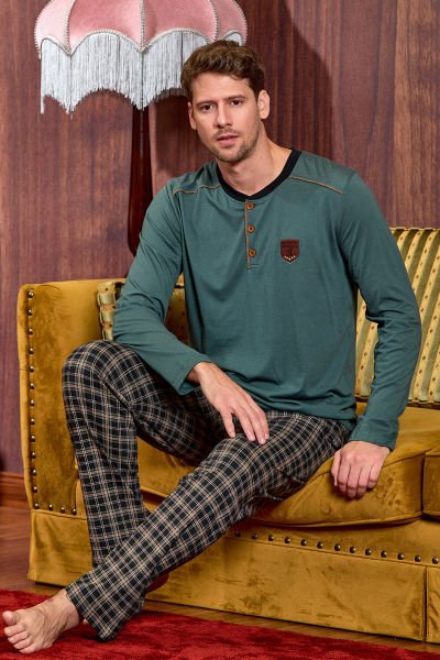 Ekose Desen Düğme Detay Pijama Takımı Cossy By Aqua 25423 L