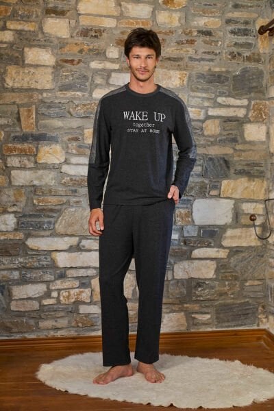 Baskı Detay Uzun Kol Erkek Pijama Takımı CossybyAqua 26150