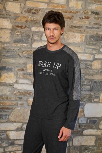 Baskı Detay Uzun Kol Erkek Pijama Takımı CossybyAqua 26150