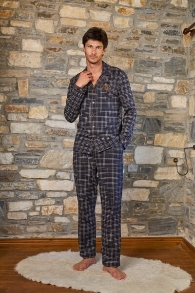 Önden Düğmeli Ekose Desen Erkek Pijama Takımı CossybyAqua 26155