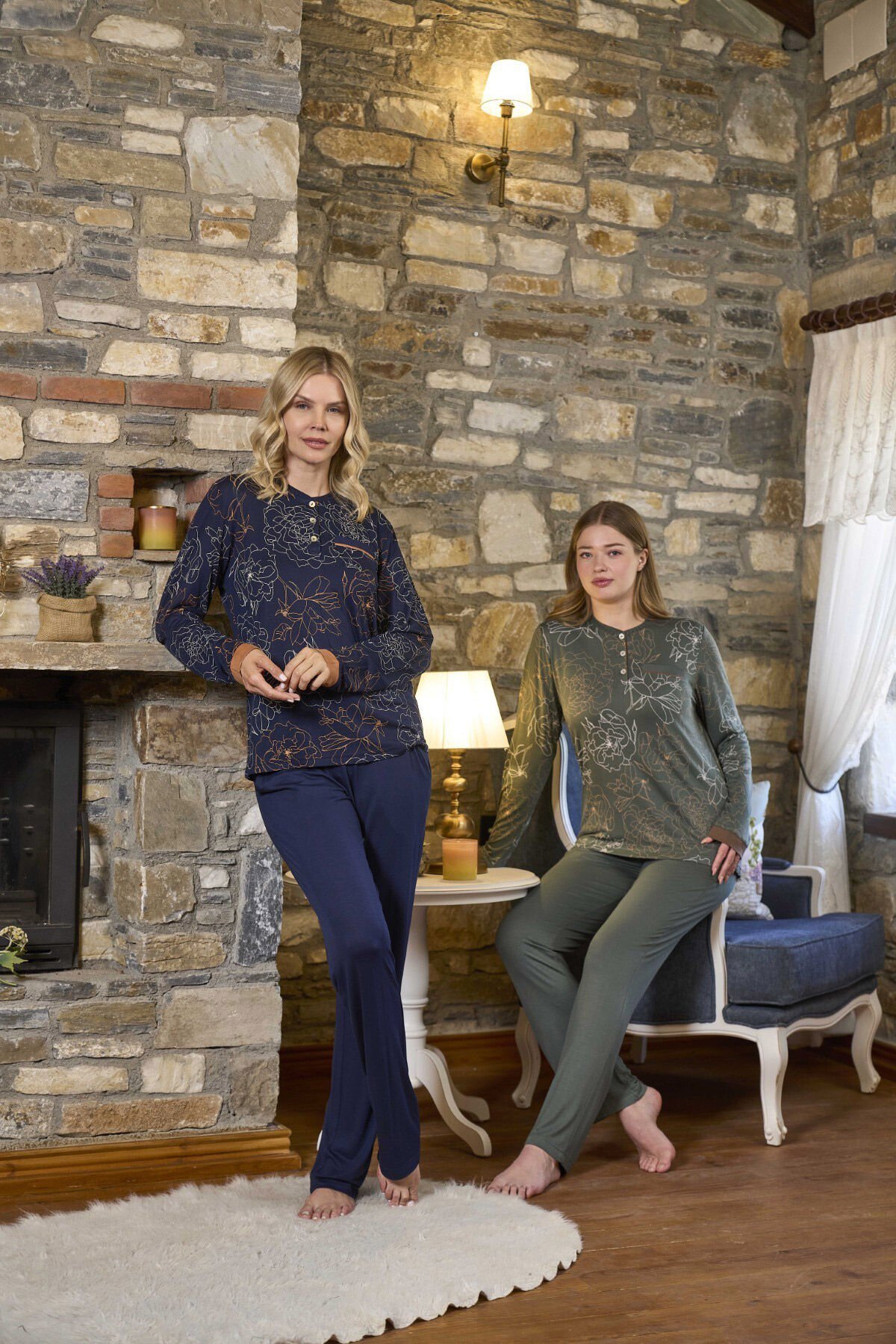 Uzun Kol Desenli Büyük Beden Kadın Pijama Takımı CossybyAqua 26348