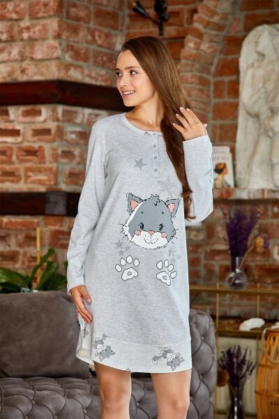 Baskı Detaylı Uzun Kol Gecelik Cossy By Aqua 23056