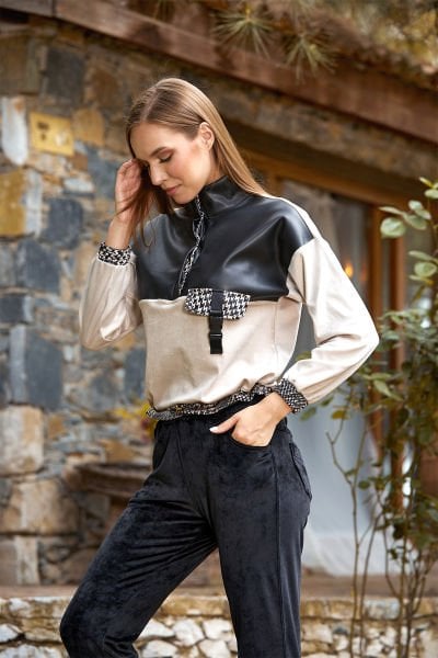 Kadife Deri Detay Spor 2'li Takım CossybyAqua 24338