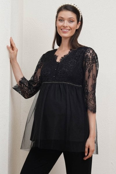 Dantel Detaylı Taş Detaylı Lohusa Hamile Pijama Takımı 22005