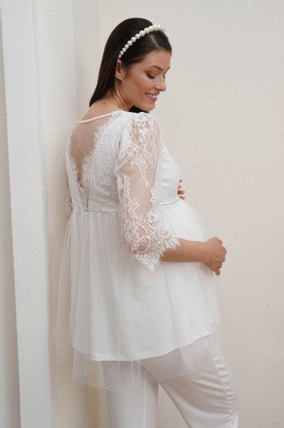 Dantel Detaylı Taş Detaylı Lohusa Hamile Pijama Takımı 22005
