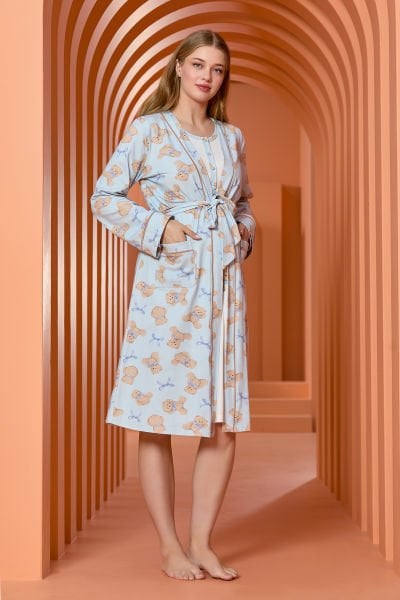 Desenli Kuşak Detay Lohusa Sabahlık CossybyAqua 25125