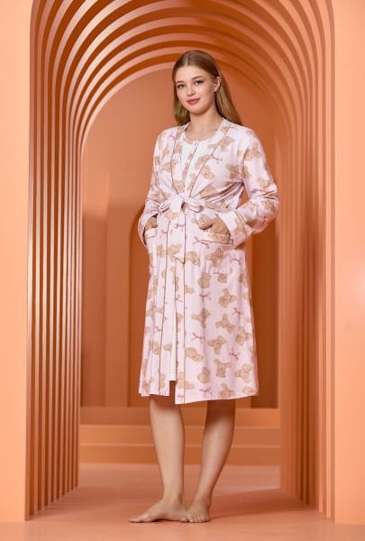 Desenli Kuşak Detay Lohusa Sabahlık CossybyAqua 25125