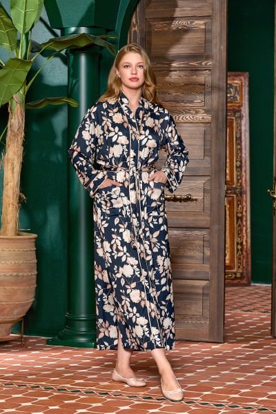 Çiçek Desen Dik Yaka Elbise CossybyAqua 25198