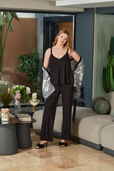 Şal Desen Sabahlıklı Pijama Takımı CossybyAqua 26559