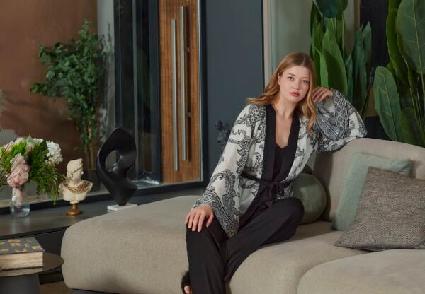Şal Desen Sabahlıklı Pijama Takımı CossybyAqua 26559