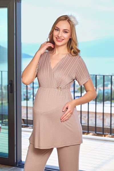 Kısa Kol Kruvaze Yaka Lohusa Pijama Takımı CossybyAqua 25642