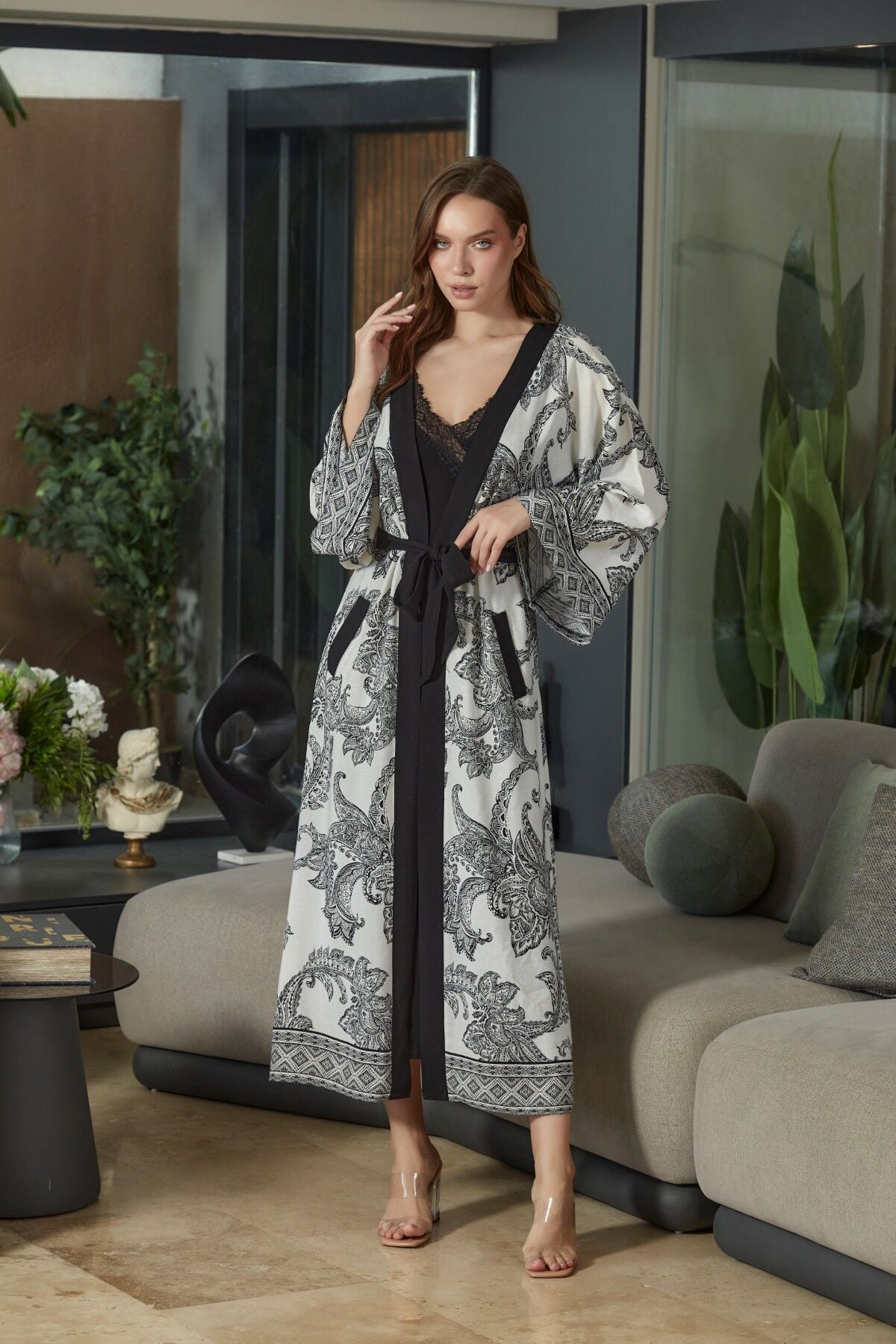Uzun Desenli Kimono Sabahlık CossybyAqua 26557