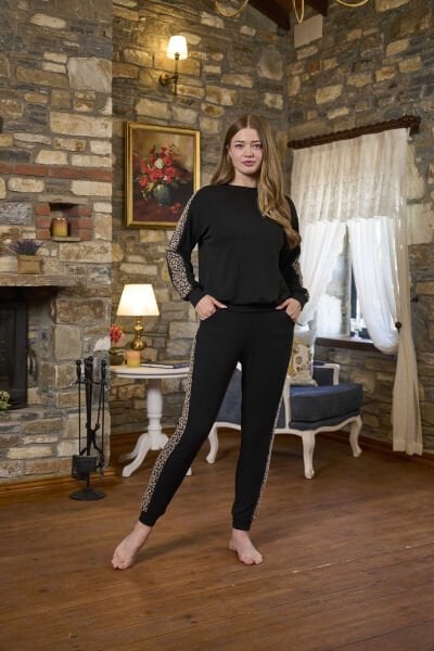 Leopar Desen Detaylı Kadın Pijama Takımı CossybyAqua 26281