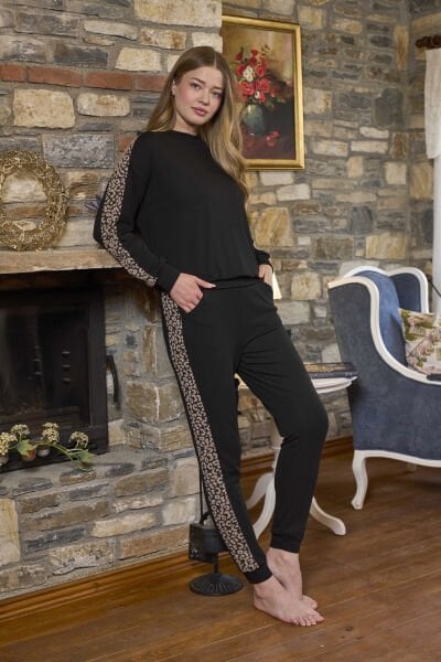 Leopar Desen Detaylı Kadın Pijama Takımı CossybyAqua 26281