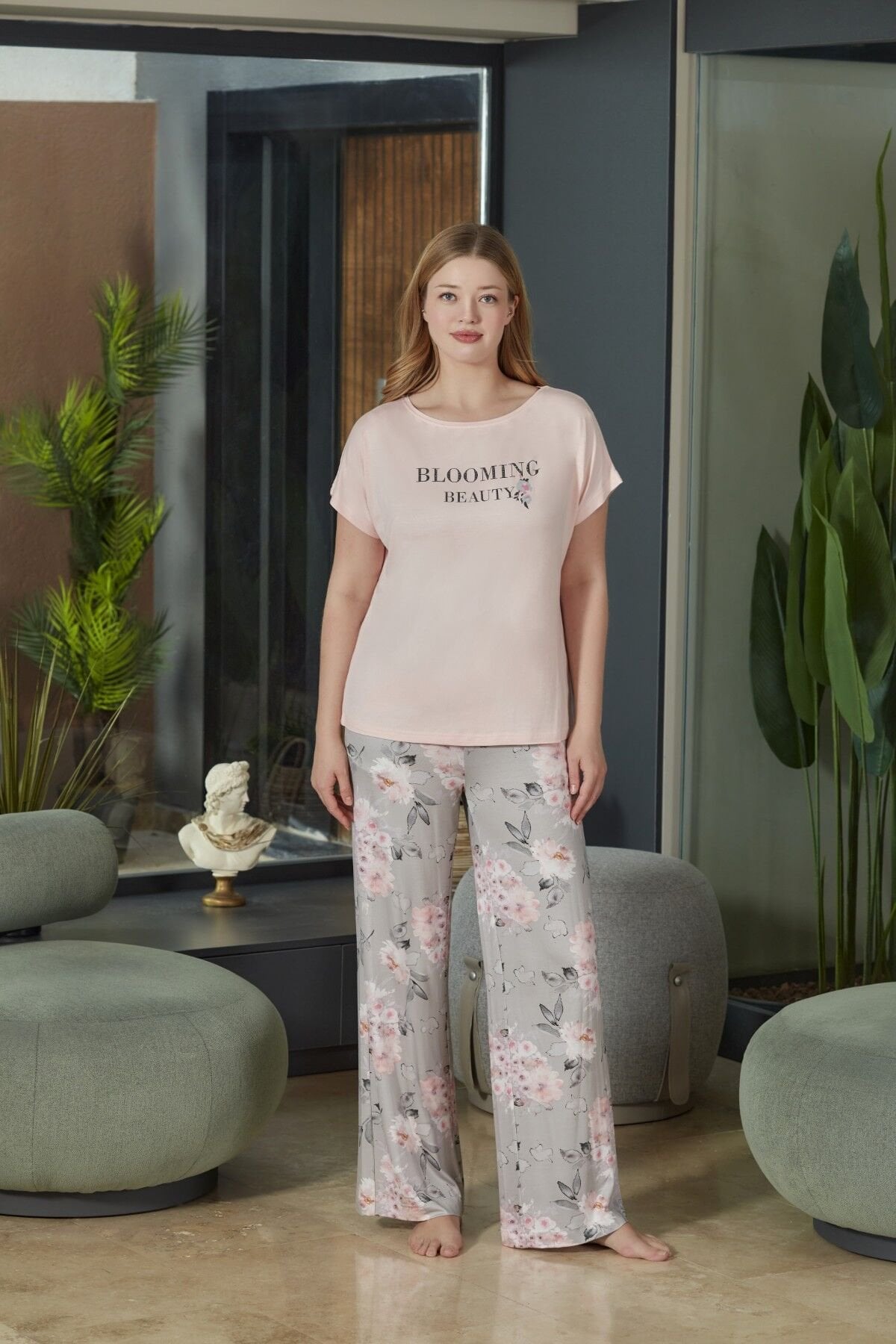 Kısa Kol Desenli Pijama Takımı CossybyAqua 26587