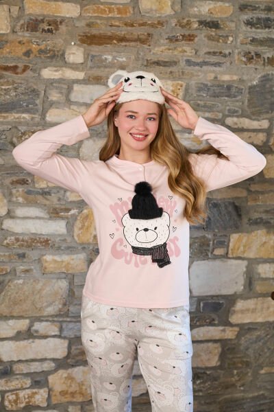 Desenli Kadın Pijama Takımı CossybyAqua 26235 44 - BEJMELANJ
