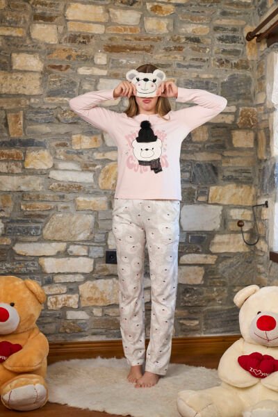 Desenli Kadın Pijama Takımı CossybyAqua 26235 38 - PEMBE
