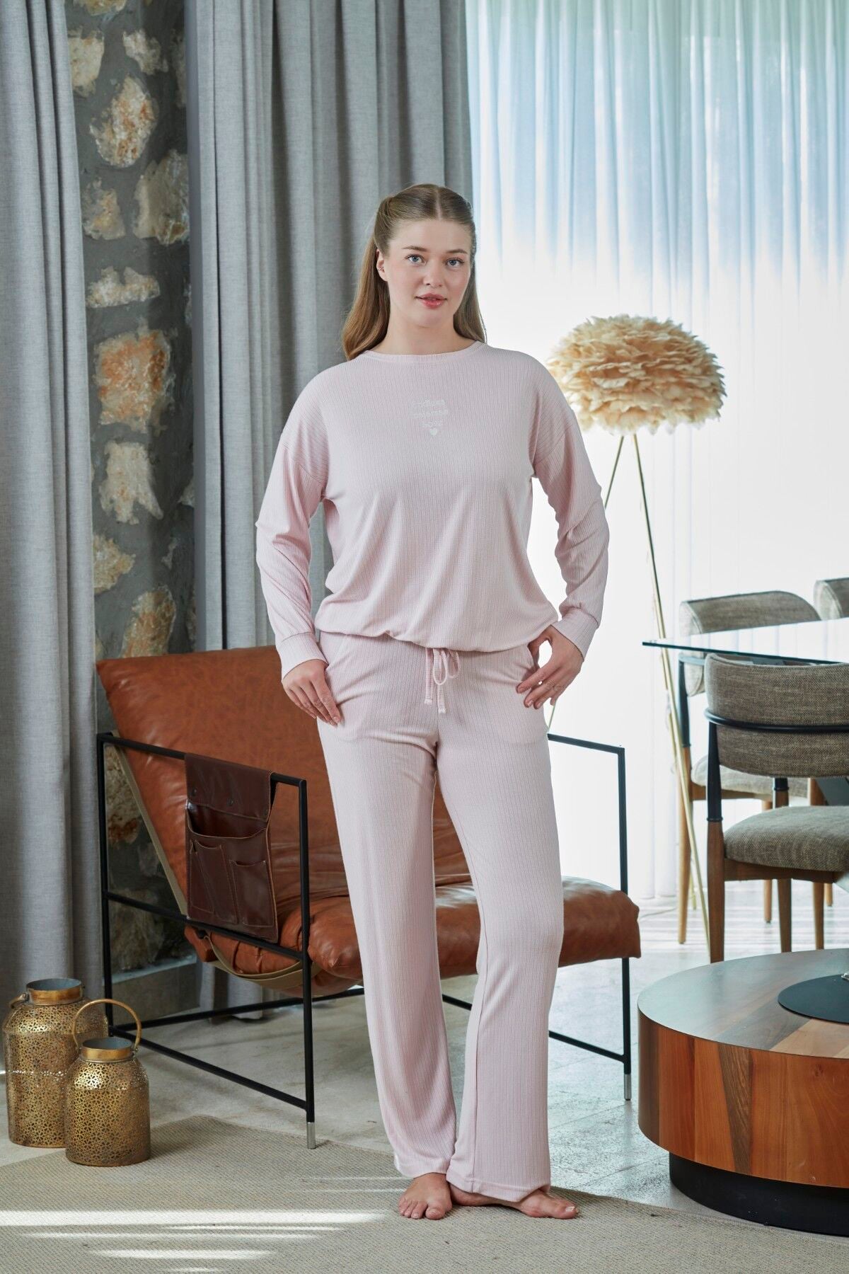Uzun Kol Baskı Detay Pijama Takımı CossybyAqua 27077