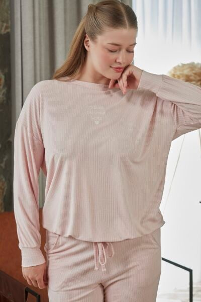 Uzun Kol Baskı Detay Pijama Takımı CossybyAqua 27077