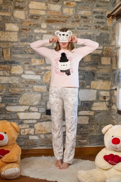 Desenli Kadın Pijama Takımı CossybyAqua 26235 40 - PEMBE