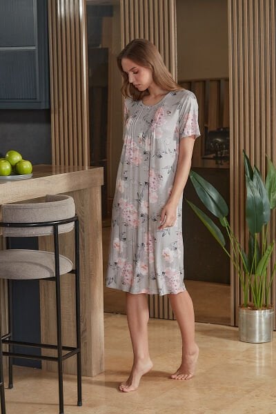 Kısa Kol Desenli Rahat Kalıp Gecelik CossybyAqua 26588(Geniş beden aralığı)