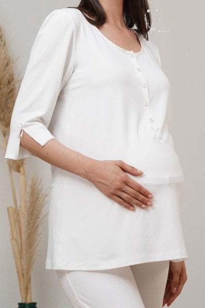 Dirsek Kol Sade Bel Ayarlı Lohusa Hamile Pijama Takım