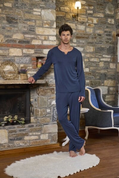 Uzun Kol Erkek Pijama Takımı CossybyAqua 26175 İndigo