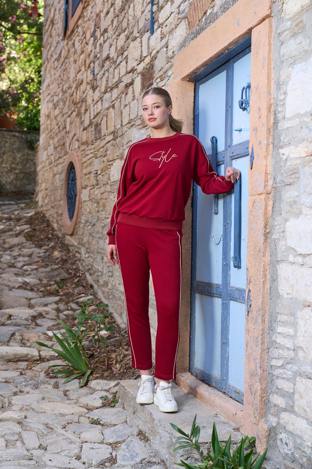 Baskı Detay Kadın Spor 2'li Takım CossybyAqua 26011 Bordo