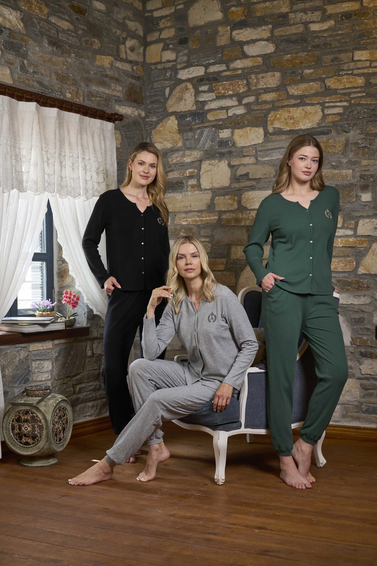 Önden Düğmeli Uzun Kol Pijama Takımı CossybyAqua 26271
