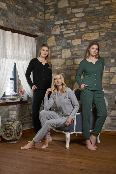 Önden Düğmeli Uzun Kol Pijama Takımı CossybyAqua 26271