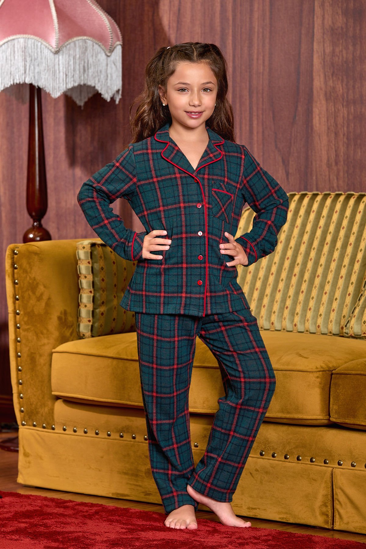 Ekose Desen Uzun Kol Çocuk Gömlek Pijama Coss by Aqua 25479