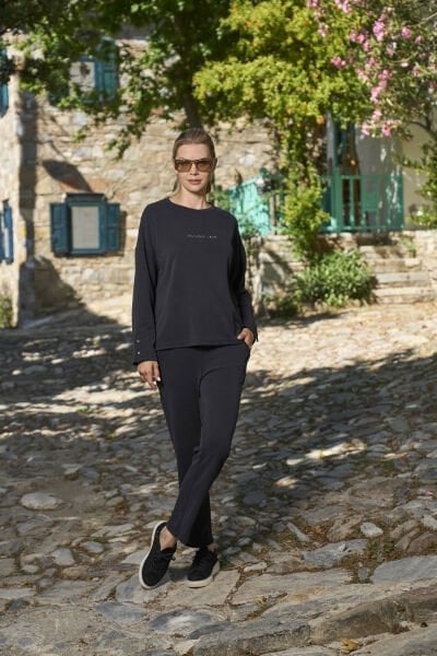 Taş Baskılı Düğme Detay Kadın Spor 2'li Takım CossybyAqua 26116 Antrasit