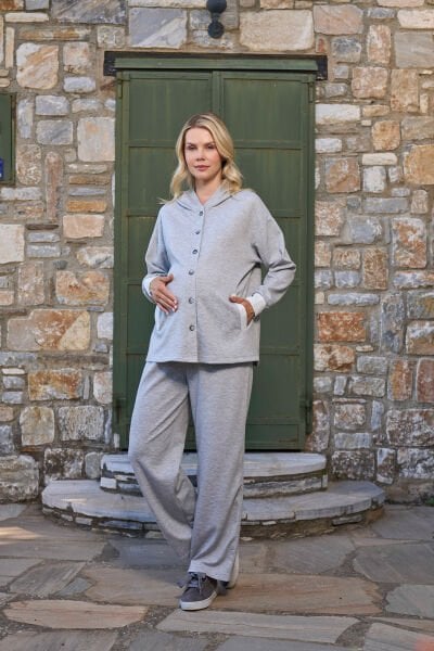 Düğme Detay Kapüşonlu Lohusa Eşofman Takımı CossybyAqua 26316